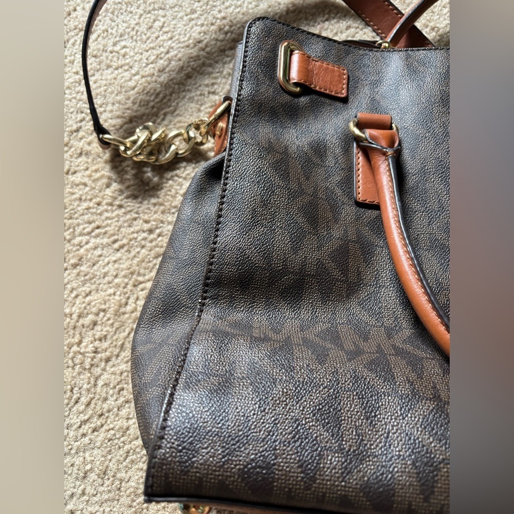 Michael Kors Hamilton Crossbody Tote Brown Purse Bag - Picture 7 of 16